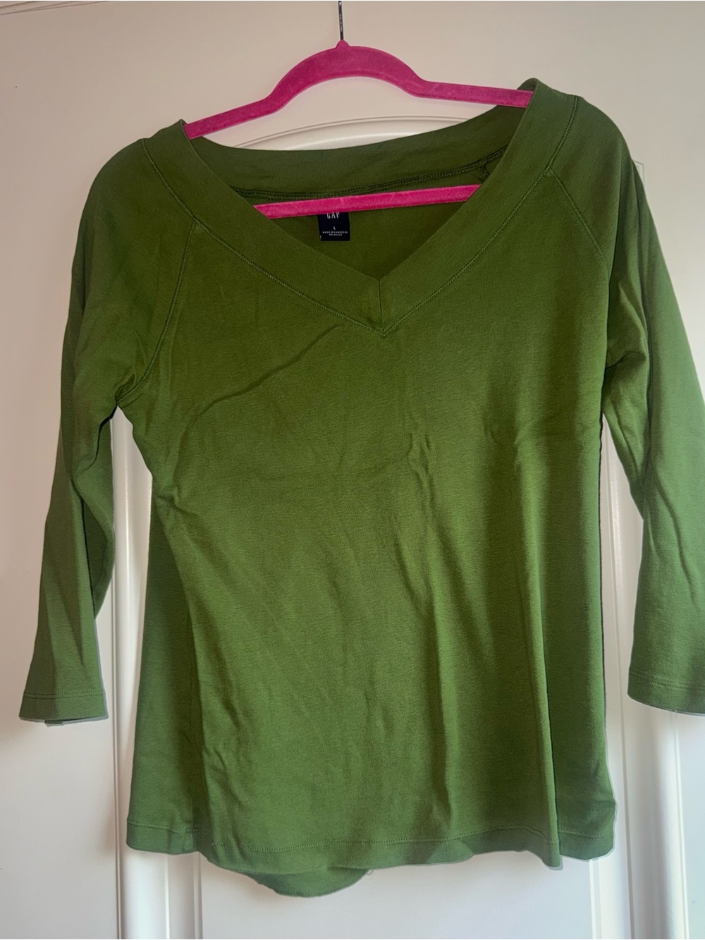 Olive Green V-Neck Long Sleeve Top